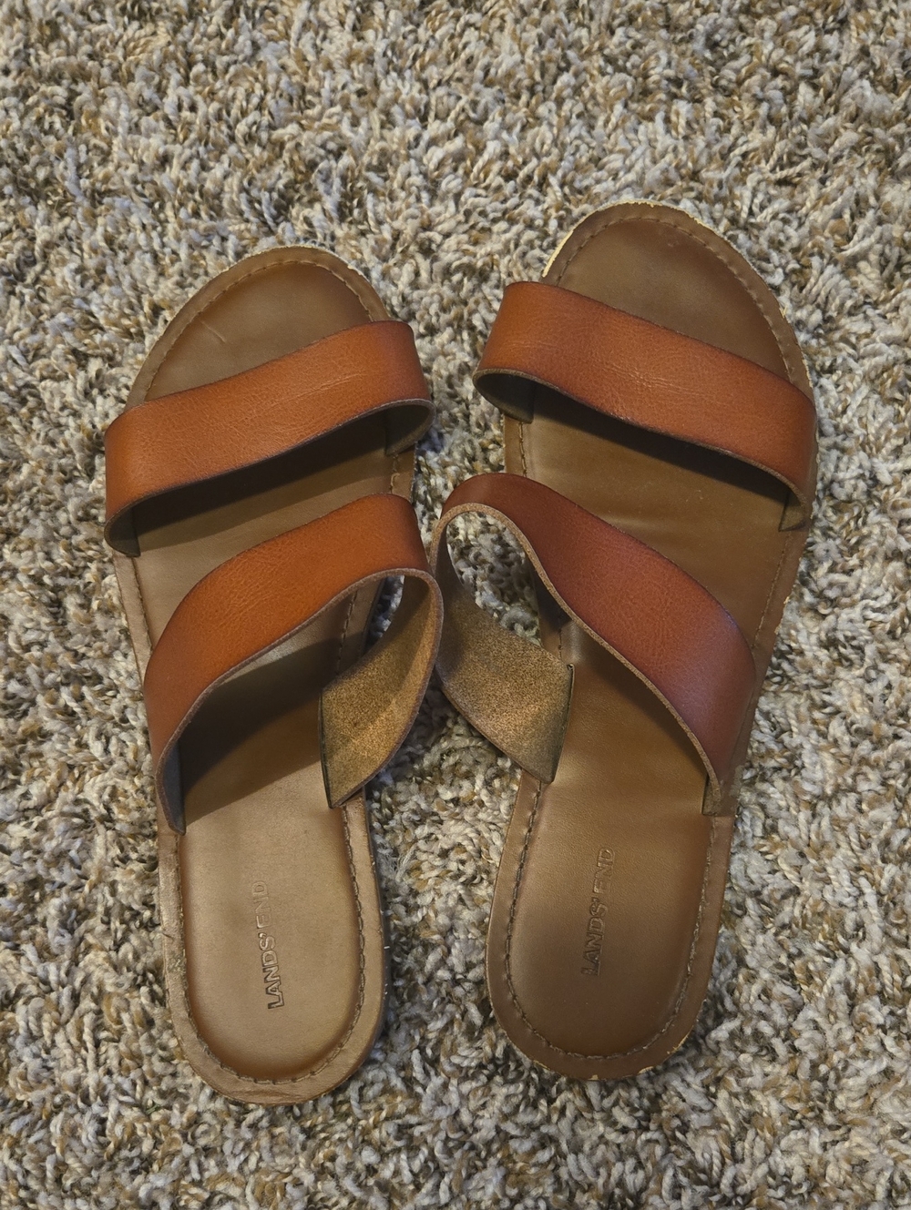 Lands' End Women's Cognac Double-Strap Slide Sandals
